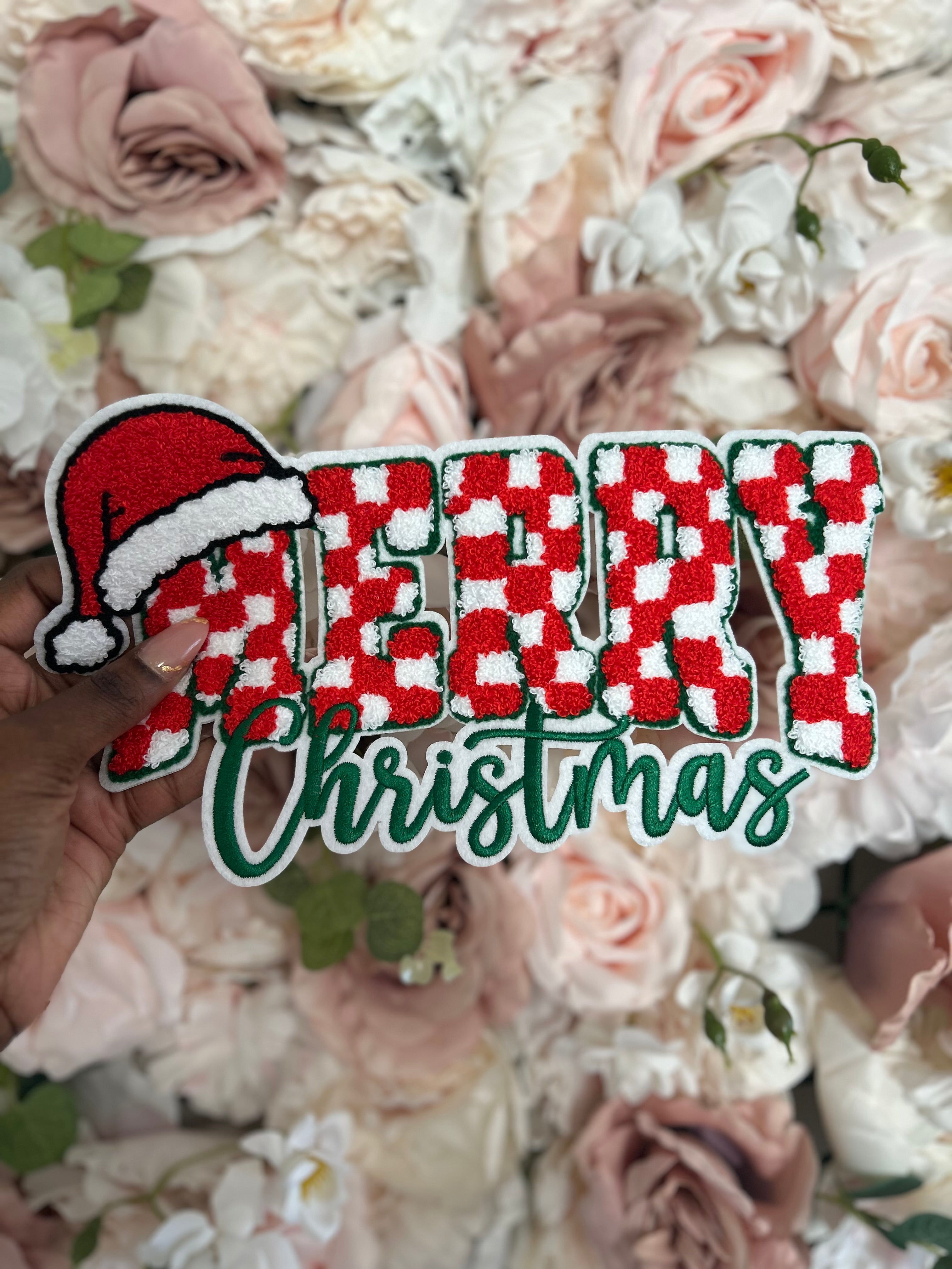 Checkered Christmas Iron on Chenille Patches