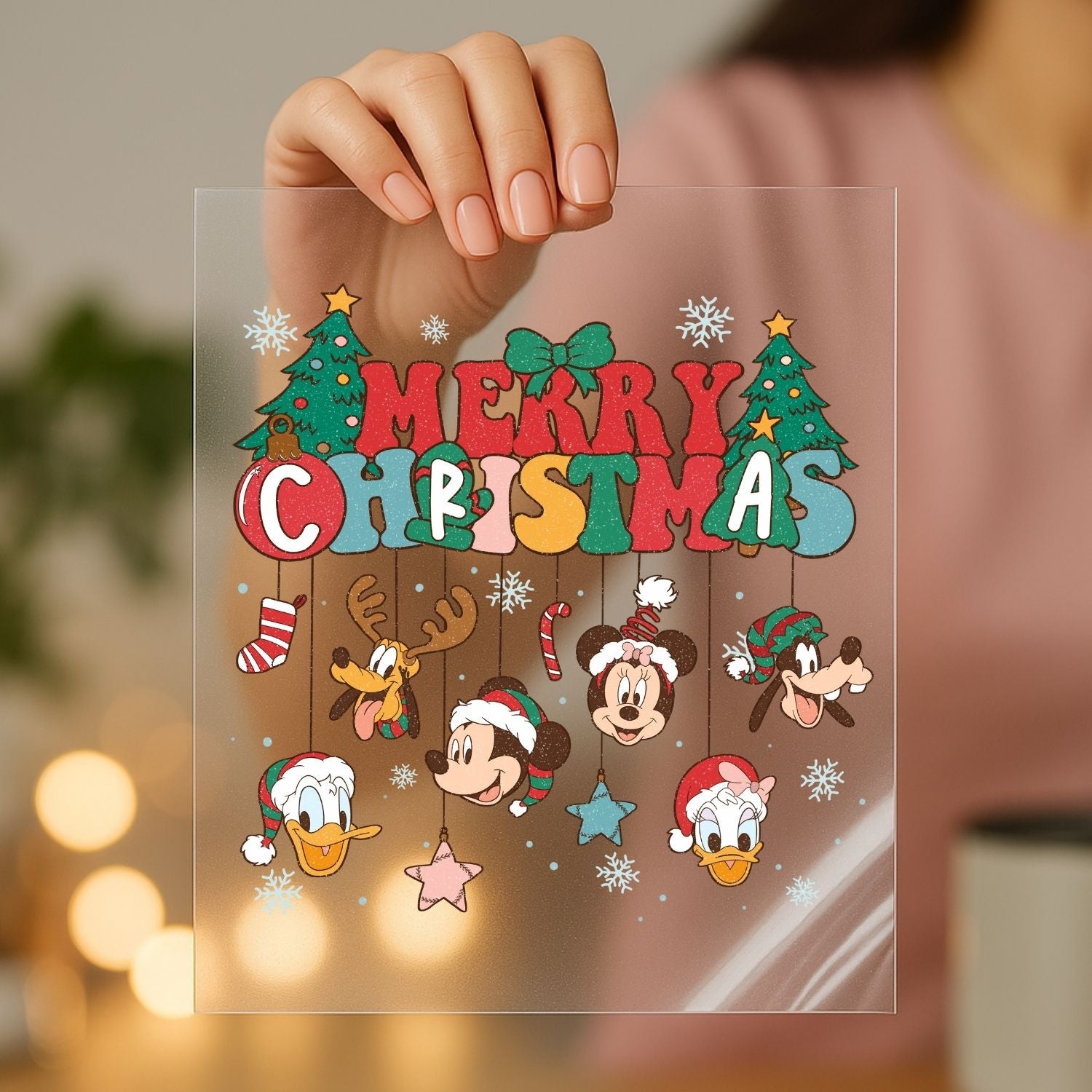 Disney Christmas Screen Print Transfer 11 Inch Clear Full Color