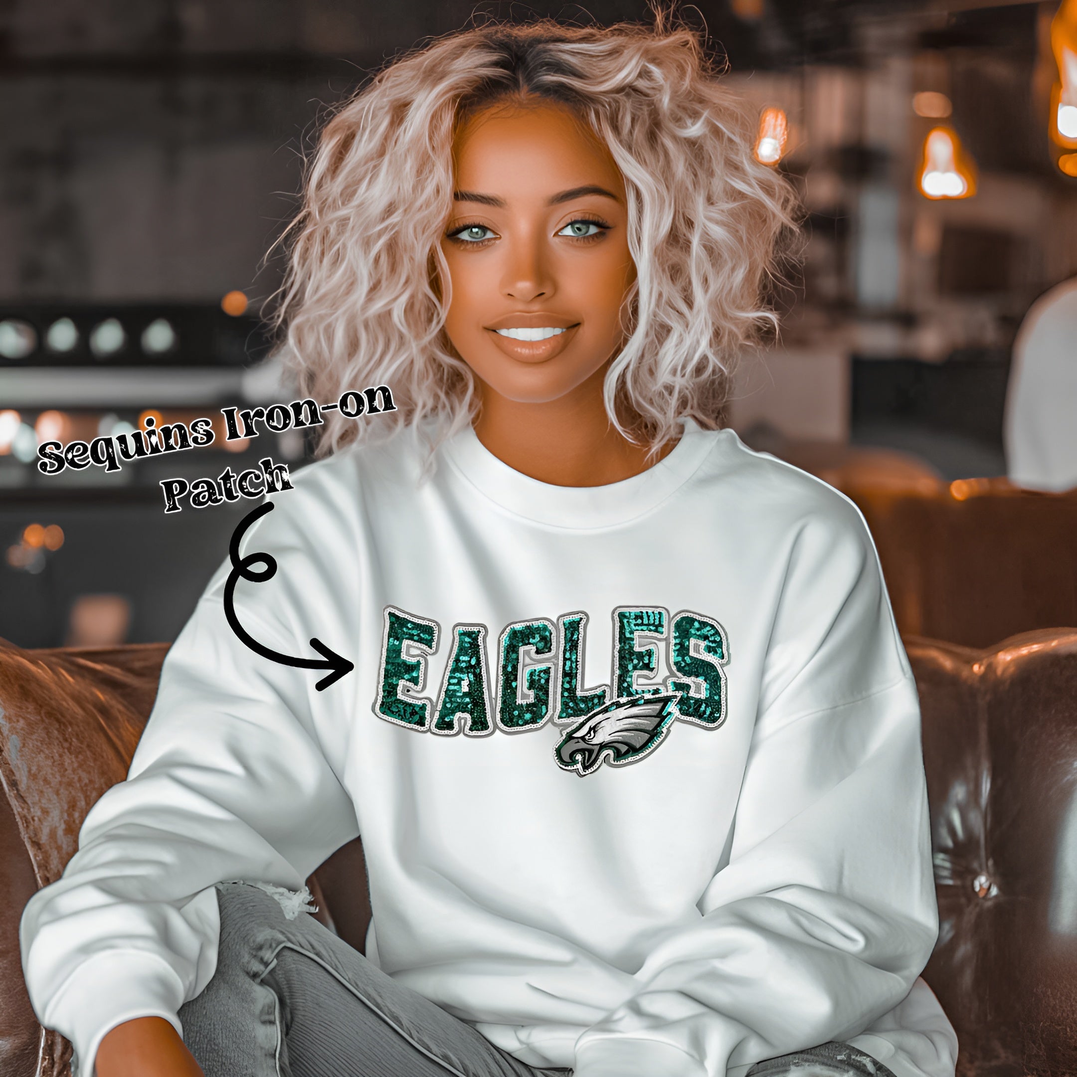 Custom Eagles Sweatshirt with Chenille Patch | Philadelphia Eagles Game Day Crewneck