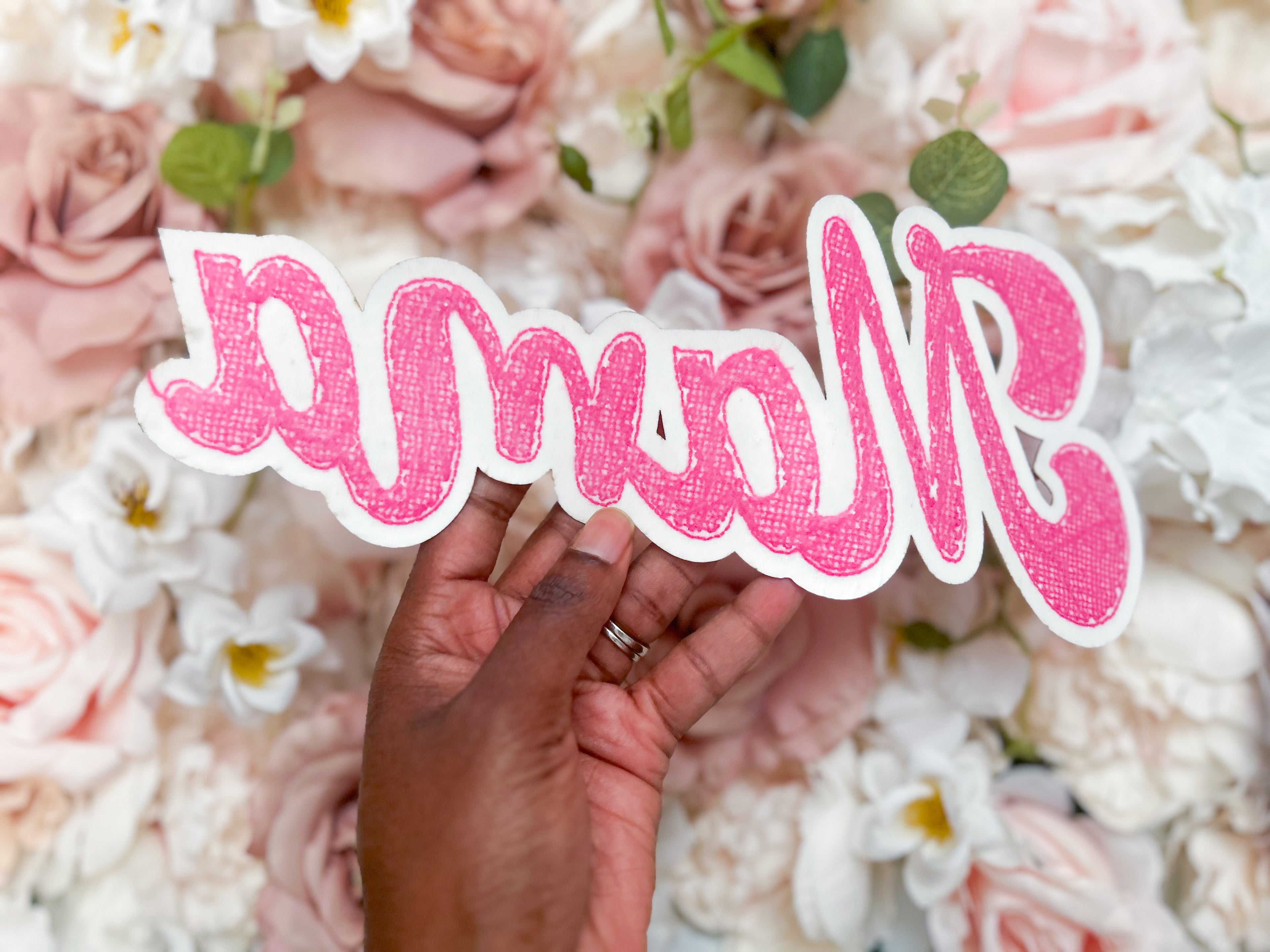 Pink Mama Color Chenille Patch-Iron On Applique with Heat Activated Backing