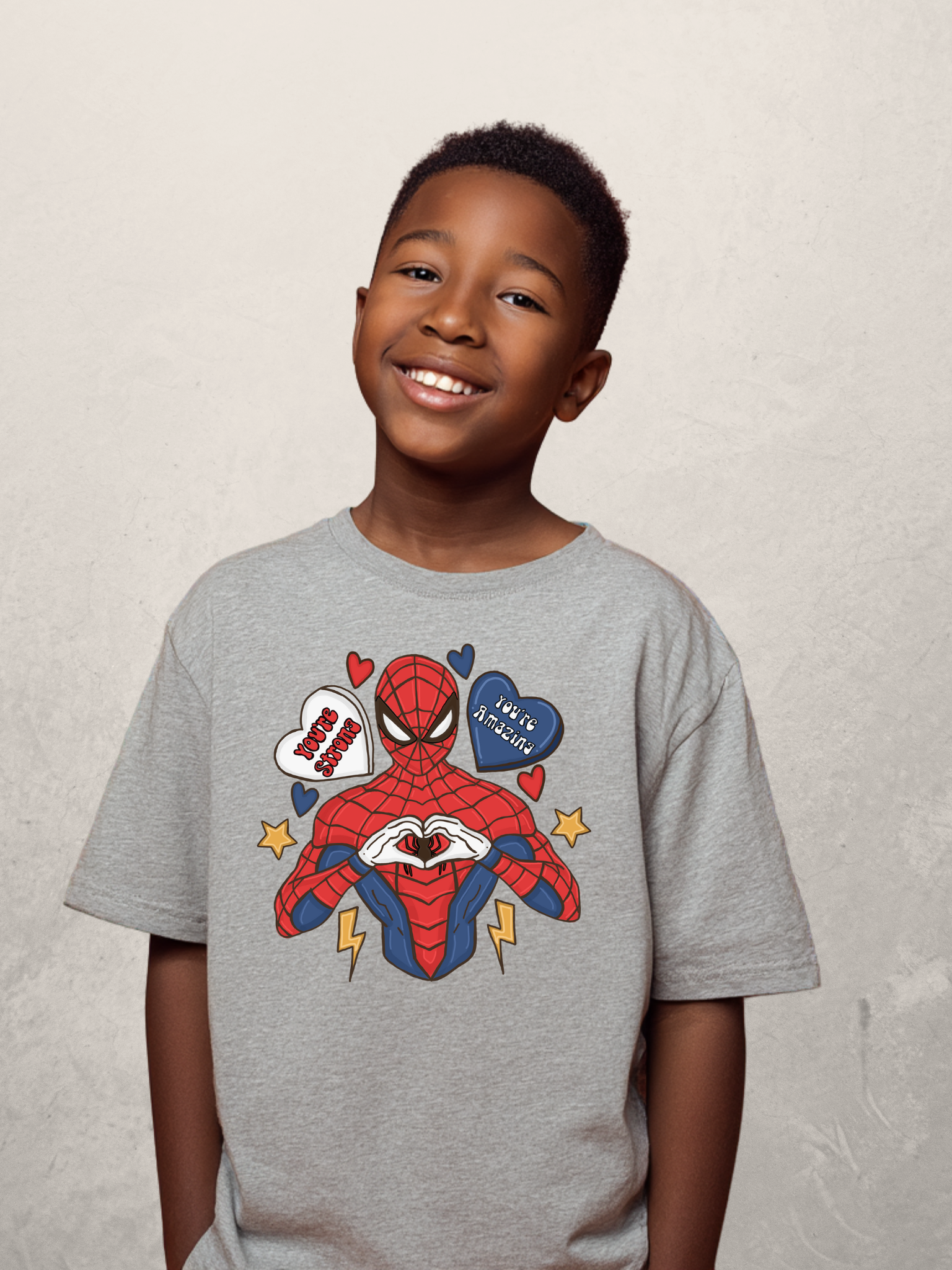 Spidey Valentine kids tee in white - premium Gildan cotton youth shirt