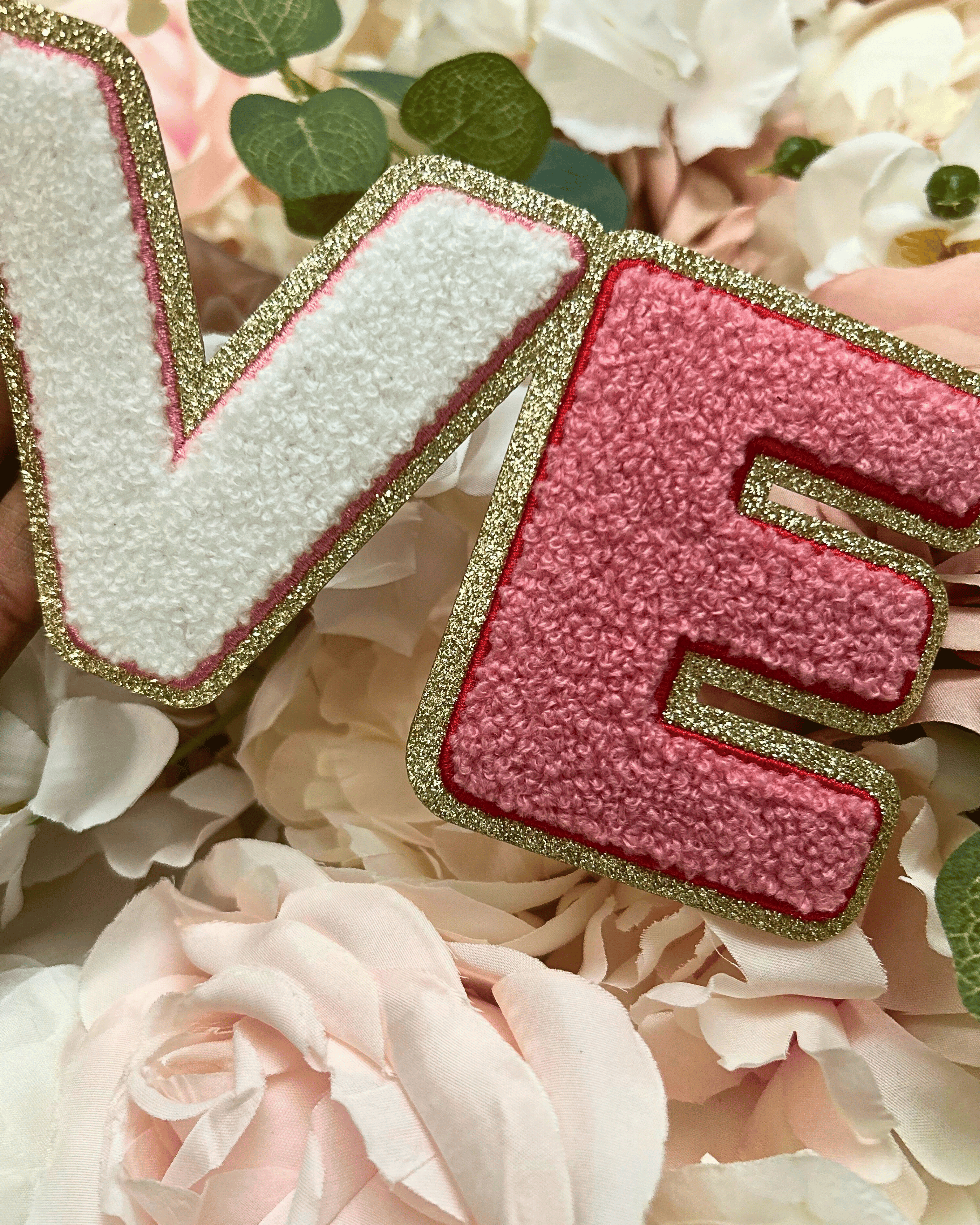 Pink & White Love Letter Chenille Patch - PATCH ONLY - 10.5" Iron On Applique