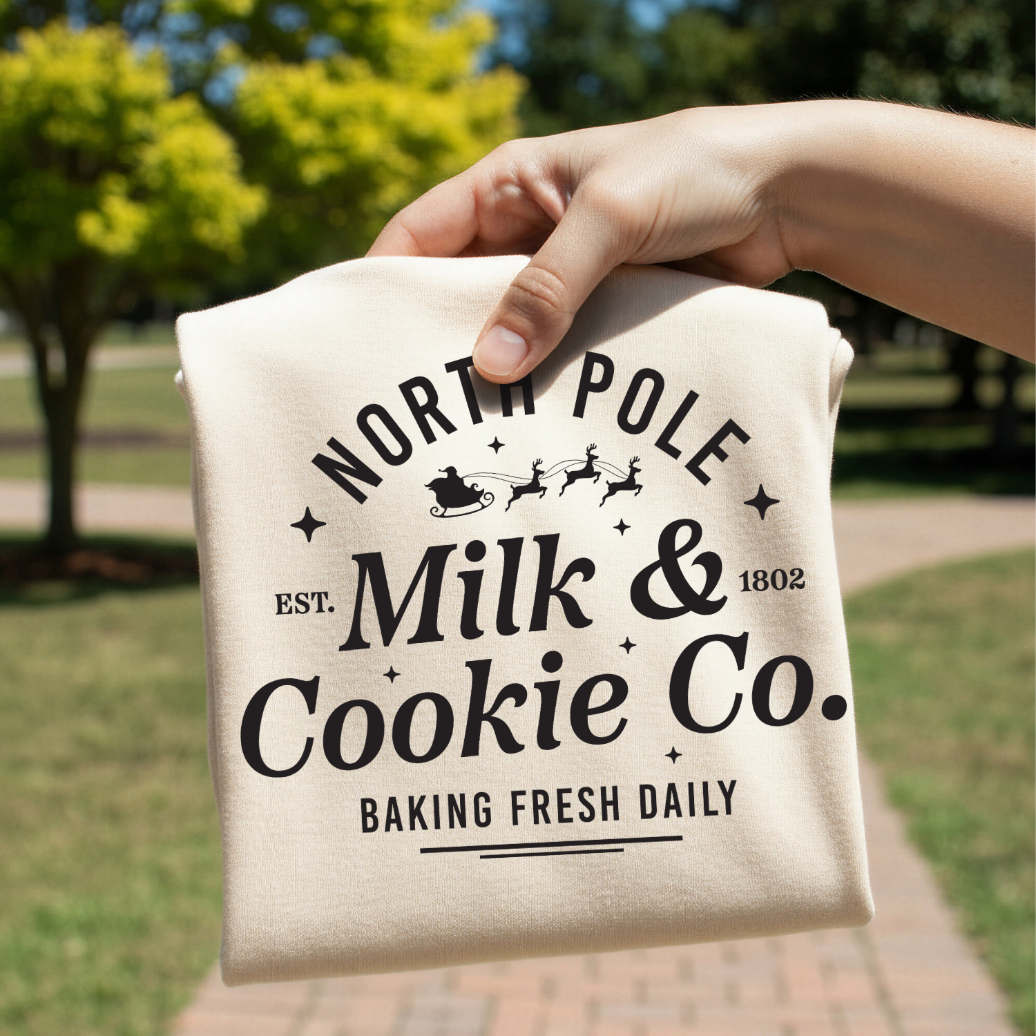 North Pole Milk and Cookie Co design on shirt