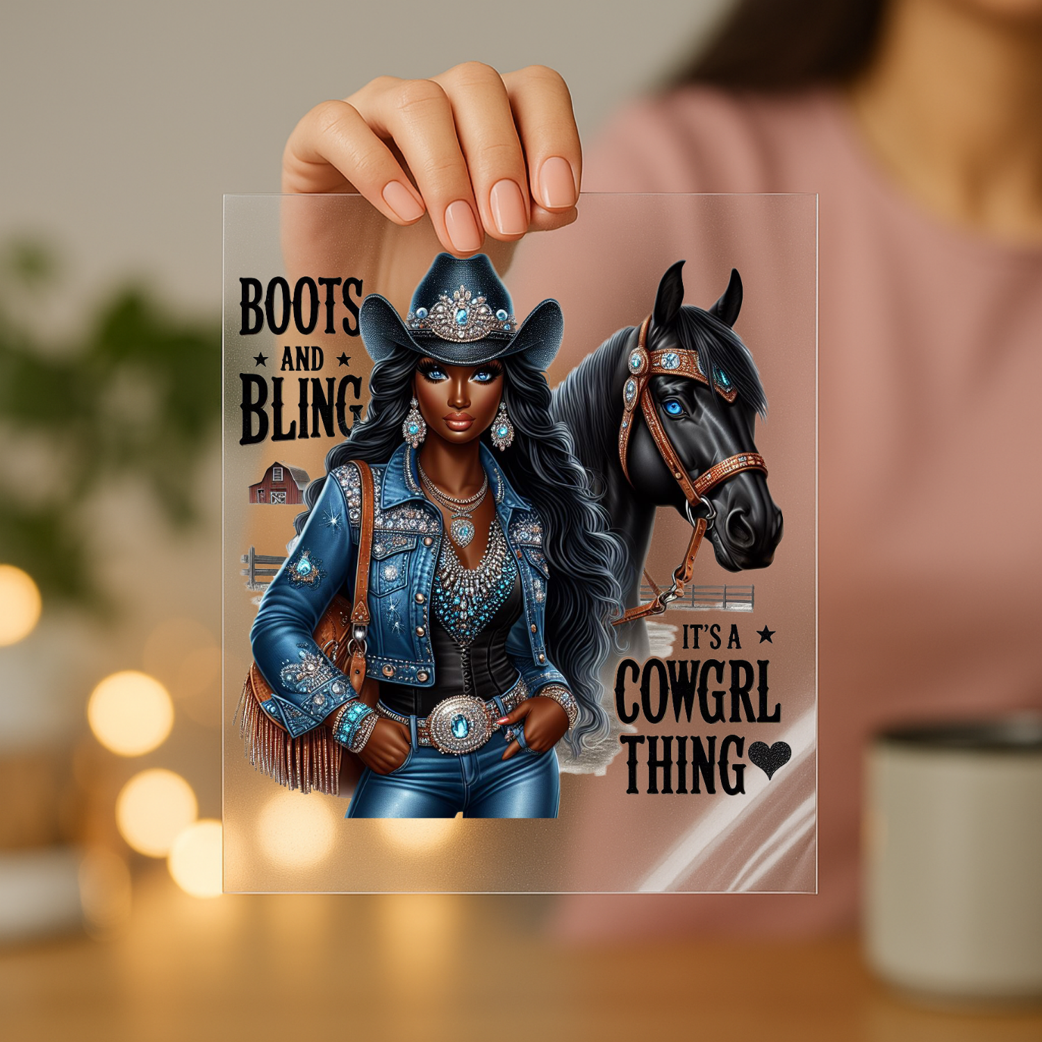 Boots And Bling Cowgirl screen print transfer sheet