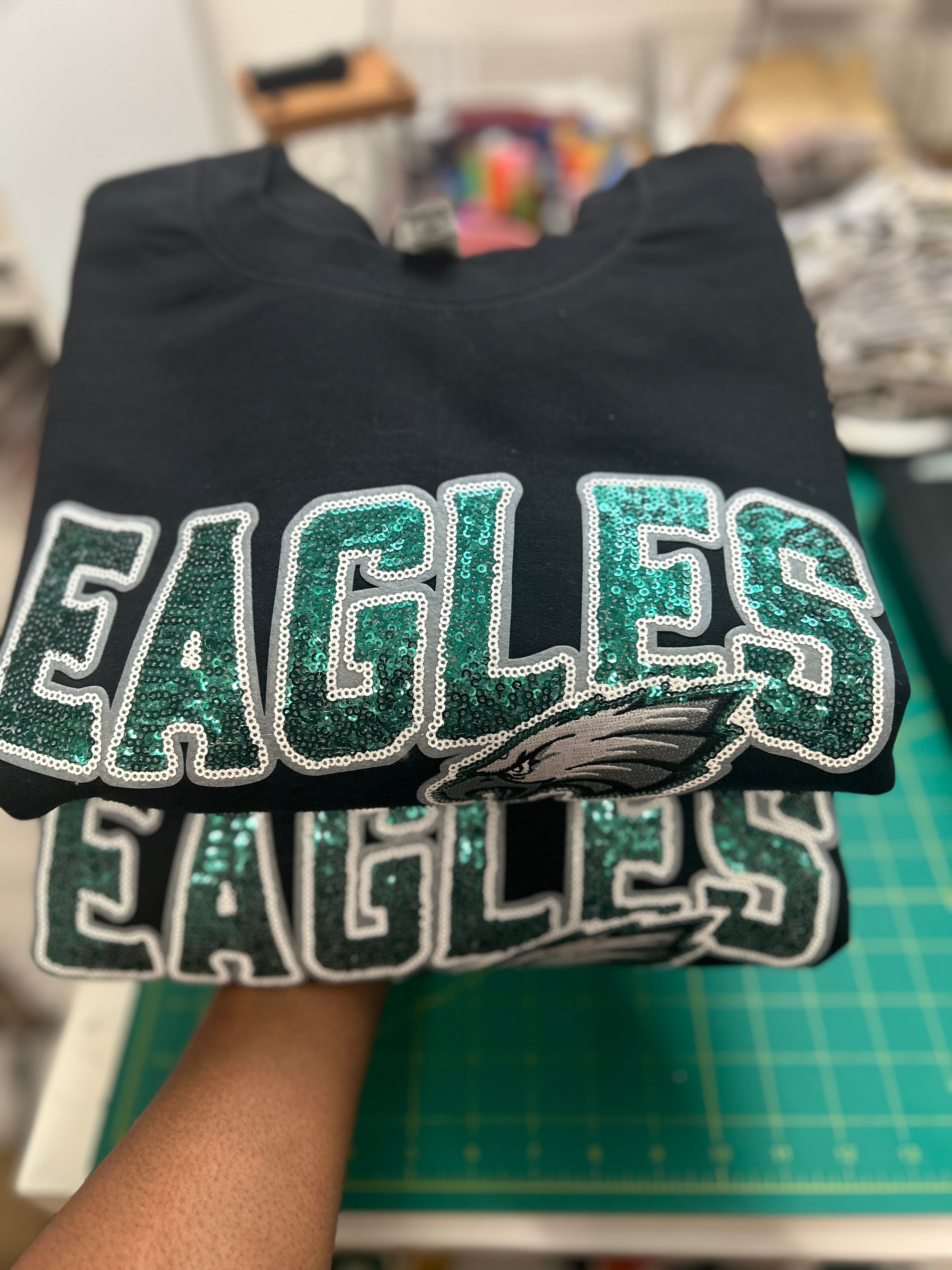 Custom Eagles Sweatshirt with Chenille Patch | Philadelphia Eagles Game Day Crewneck