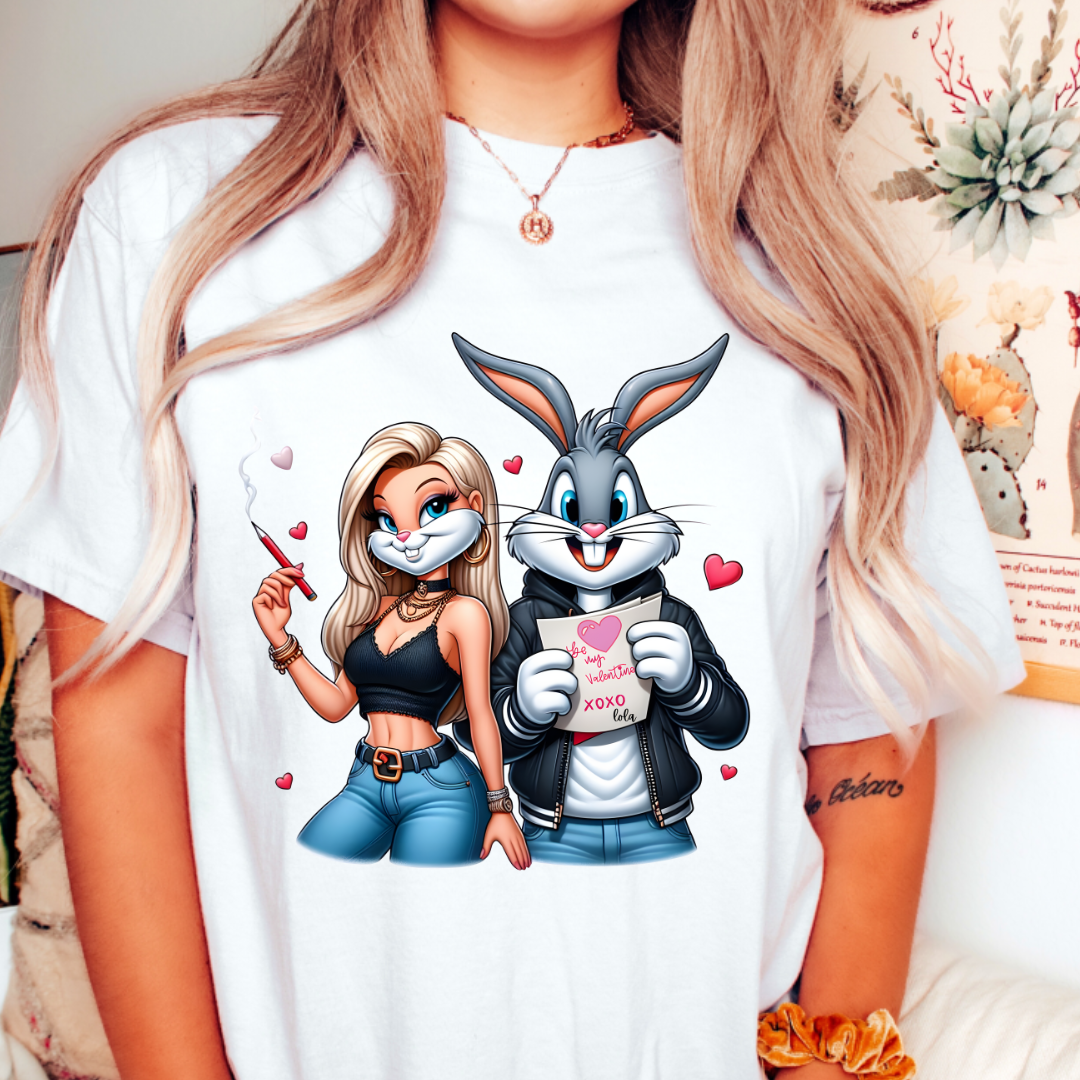 Xo Lola design printed on soft cotton tee and sweatshirt, featuring funny graphic tee