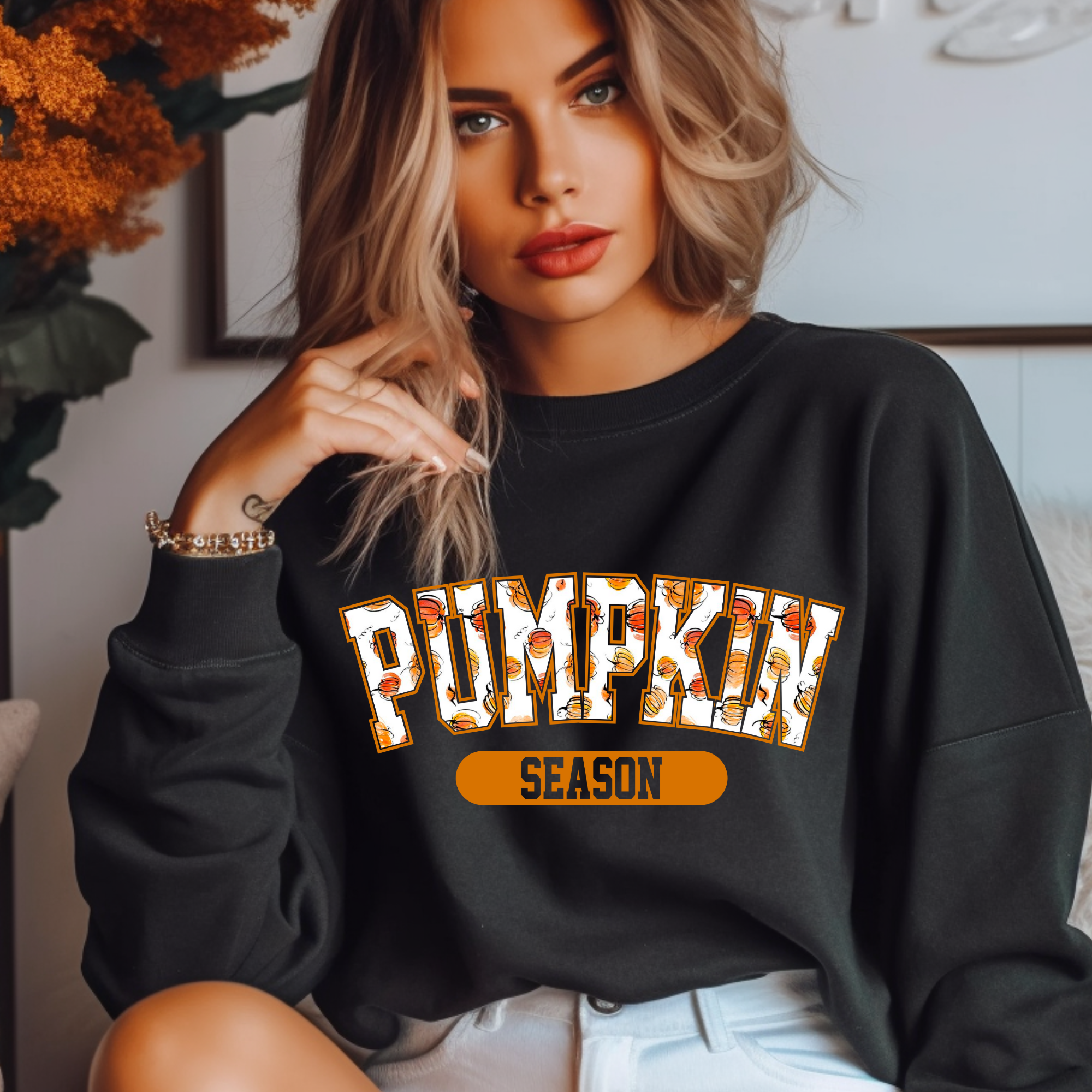 Pumpkin Season design printed on soft cotton tee and sweatshirt, featuring motivational graphic tee