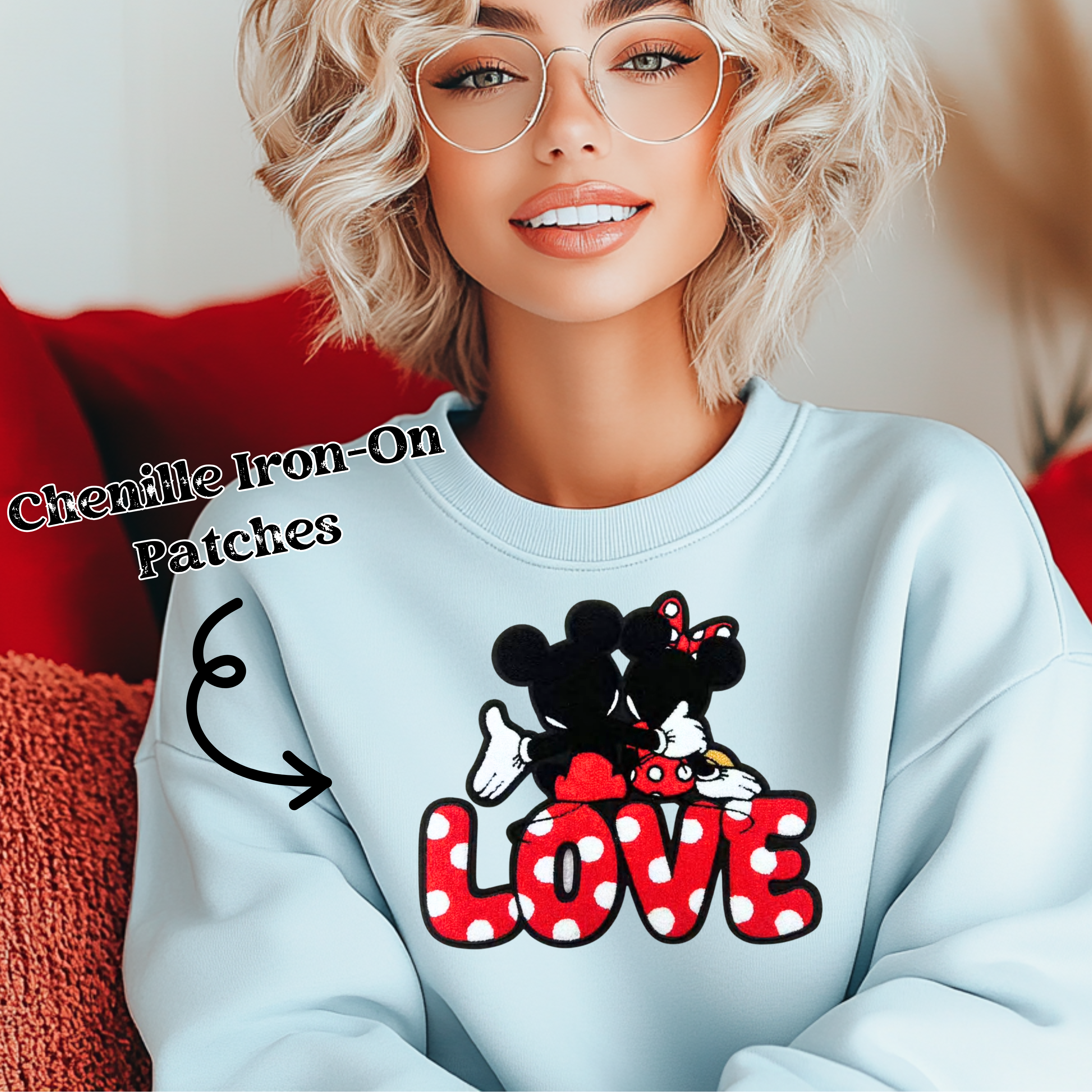 "Vintage Love" Iron-on Chenille Patch for DIY T-Shirt Applique and Custom designs