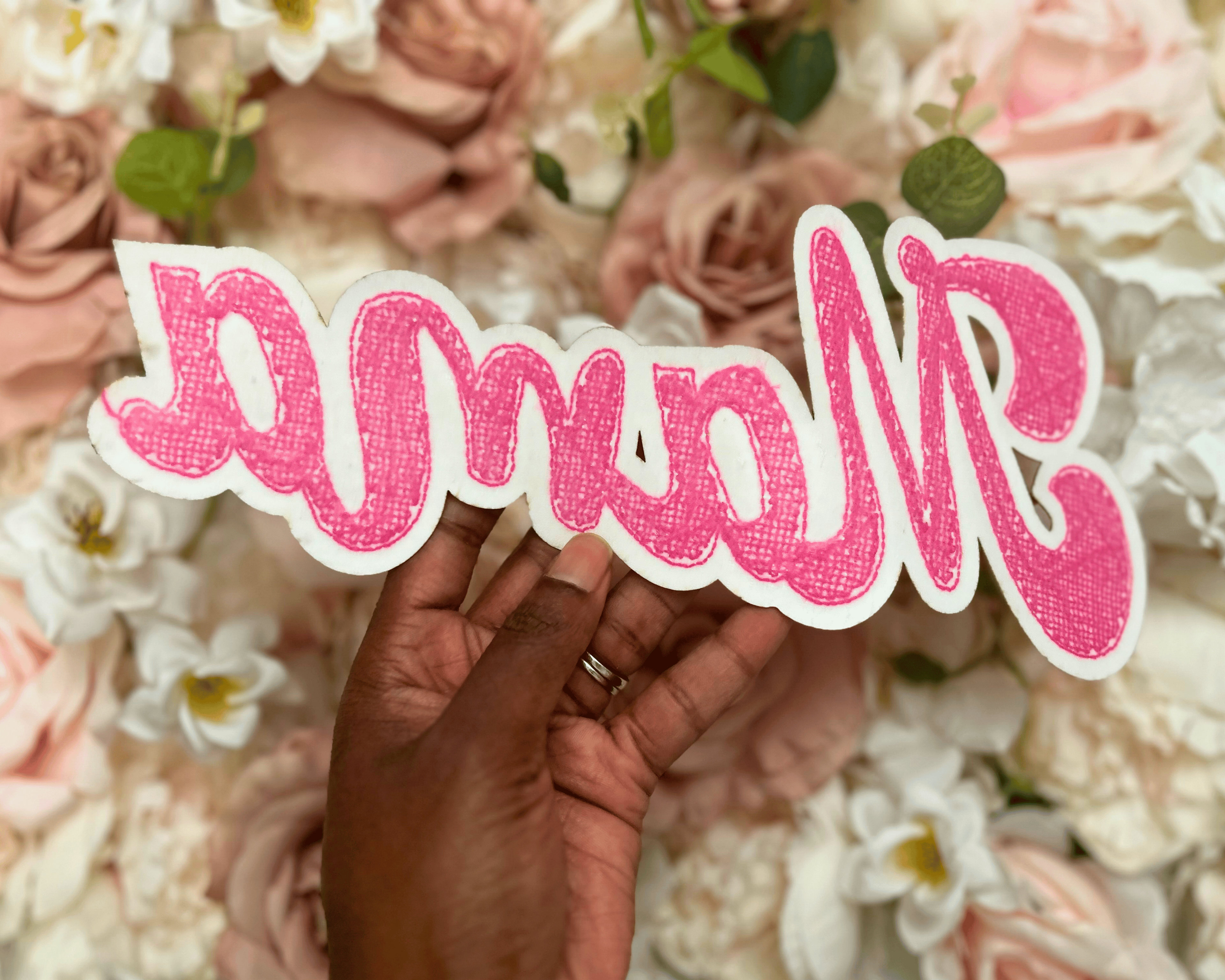 Pink Mama Color Chenille Patch-Iron On Applique with Heat Activated Backing