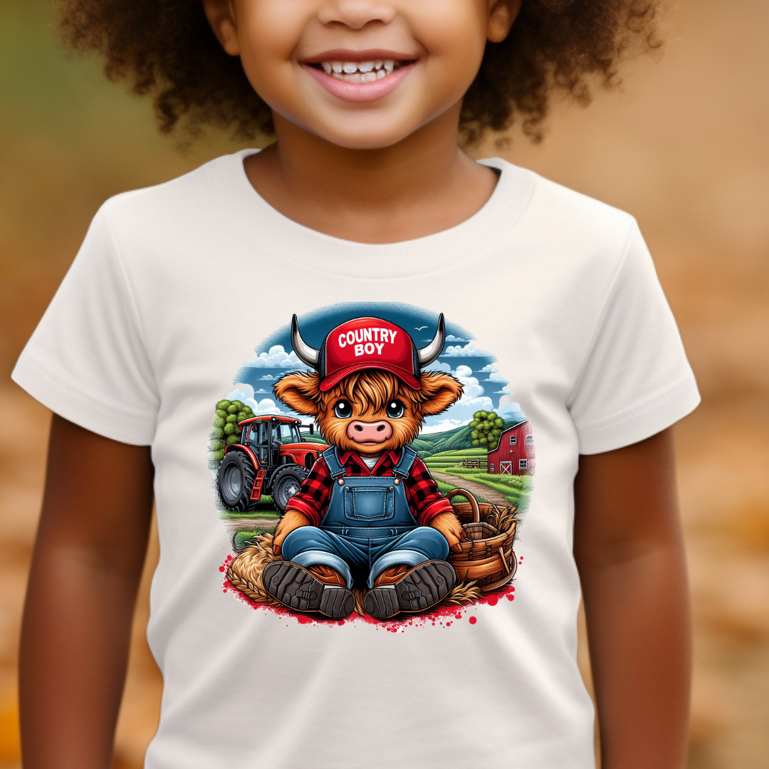 Country Boy Youth Size design printed on soft cotton tee and sweatshirt, featuring motivational graphic tee