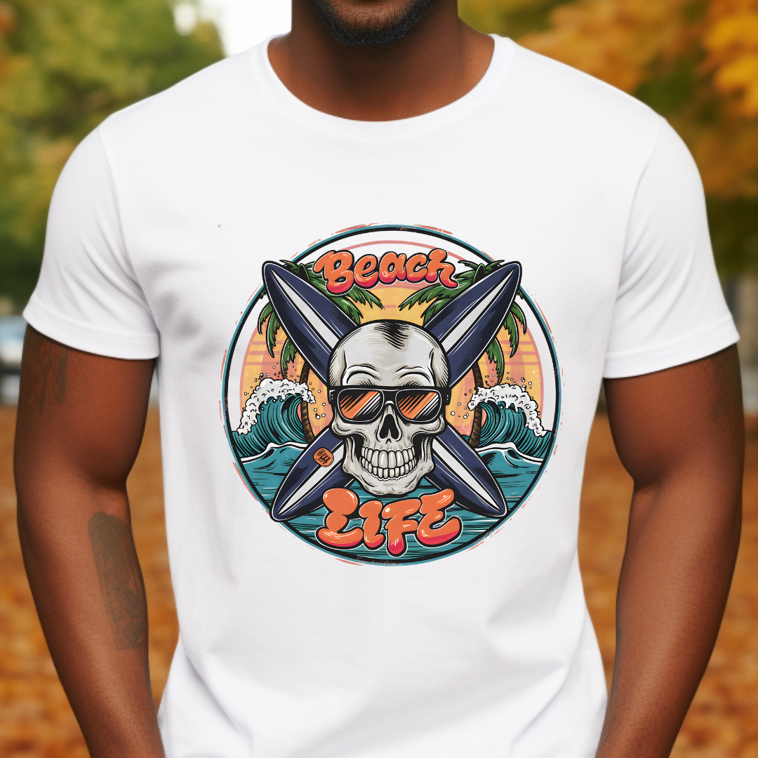 Beach Life 1 design printed on soft cotton tee and sweatshirt, featuring motivational graphic tee