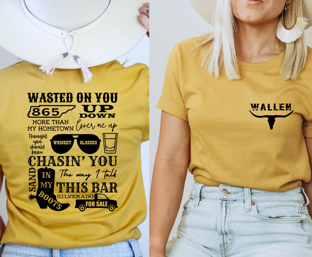 Wallen Wasted On You Pocket Included design printed on soft cotton tee and sweatshirt, featuring motivational graphic tee