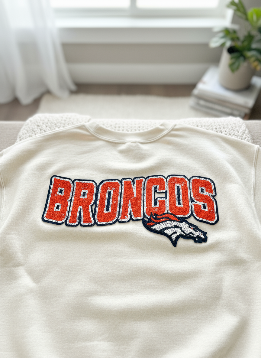 Broncos Patch on Cream Sweatshirt