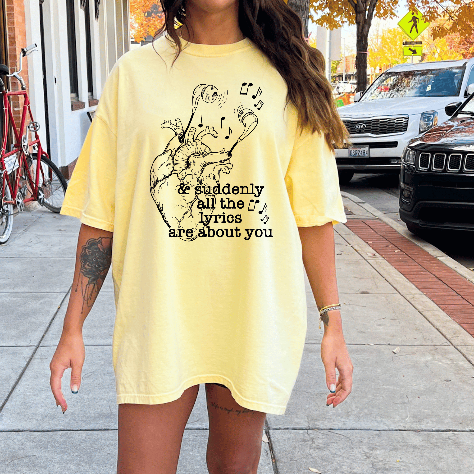 Lyrics Are About You design printed on soft cotton tee and sweatshirt, featuring motivational graphic tee