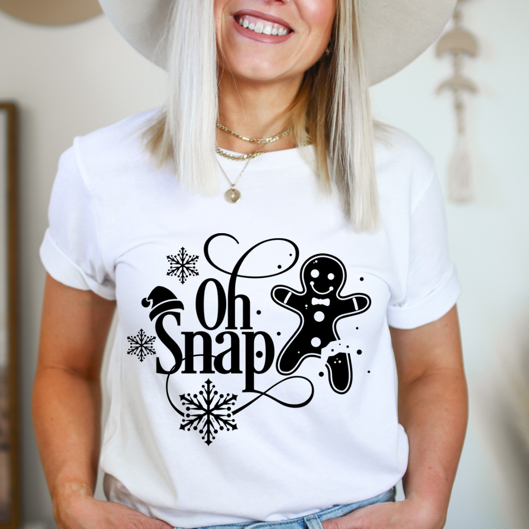 Oh Snap design printed on soft cotton tee and sweatshirt, featuring motivational graphic tee