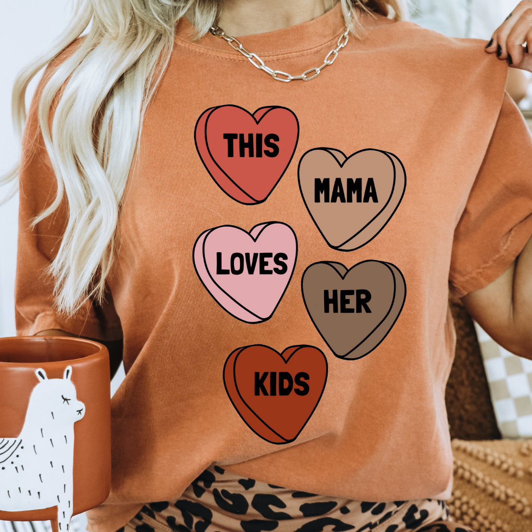 This Mama Loves design printed on soft cotton tee and sweatshirt, featuring funny mom life tee
