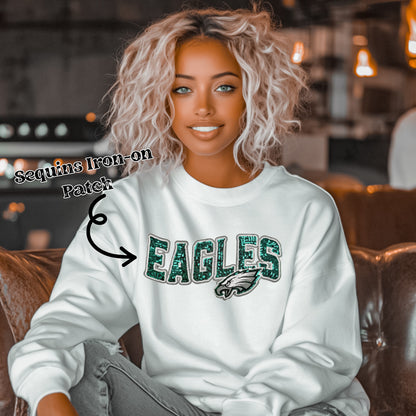 Eagles Sequins Iron-On Patch – DIY T-Shirt Applique – Sports Chenille Patch for Crafts