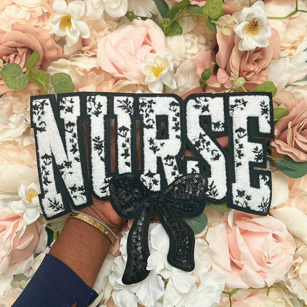 Nurse Black & White Chenille Patch - PATCH ONLY - 10.5" Iron On Applique