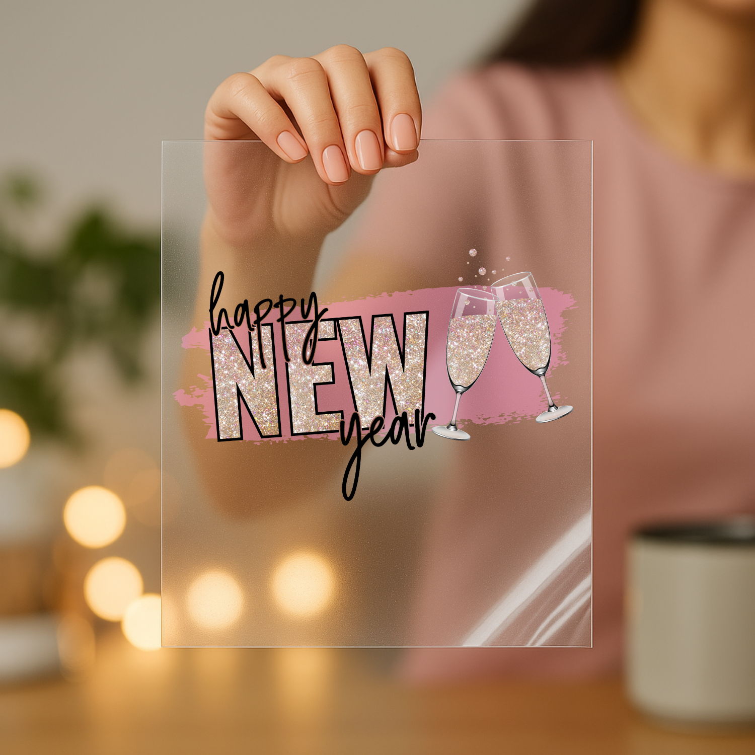 Happy New Year champagne screen print transfer sheet