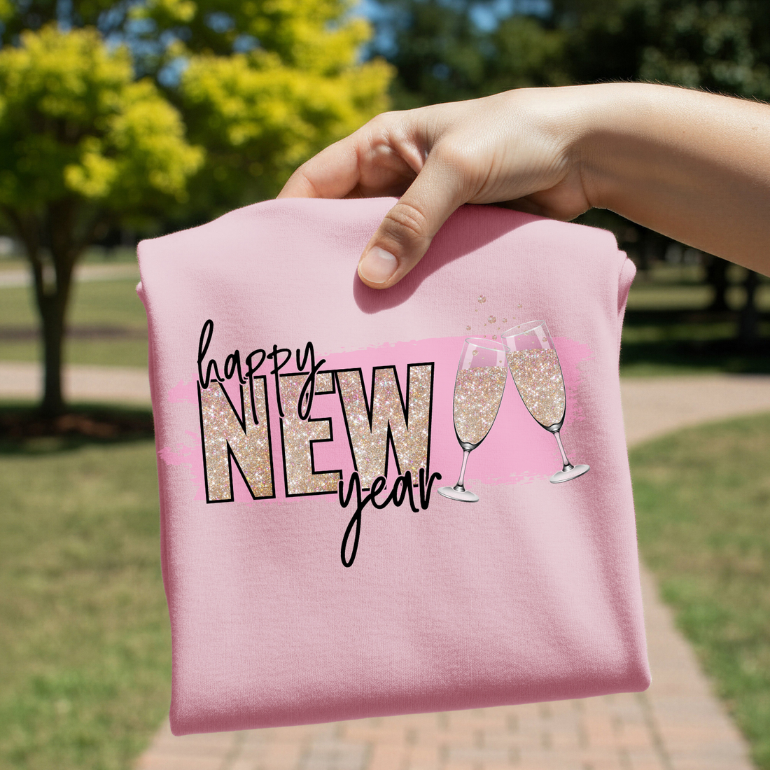 Happy New Year champagne design on shirt