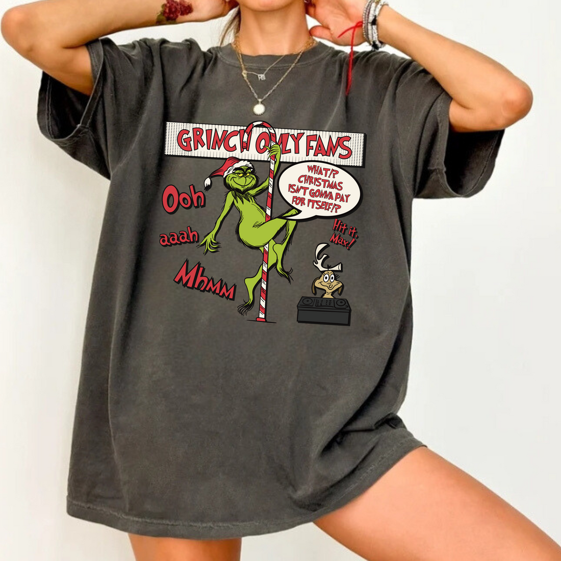 Only Fans Grinch Graphic, Funny Holiday T-Shirt Design for Christmas Lovers, Comfort Colors