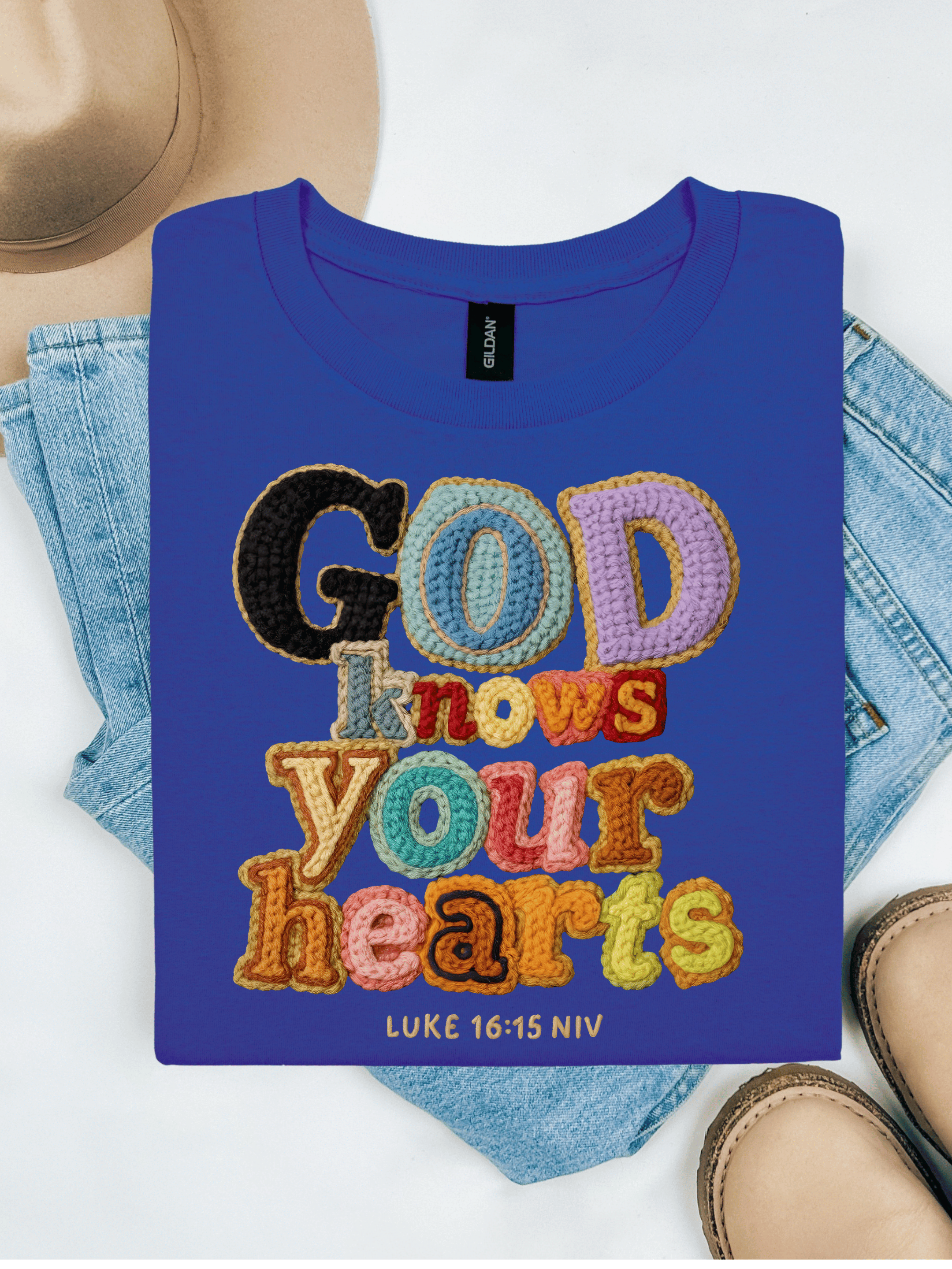 God Knows Your Hearts 3D Crochet Effect T-Shirt
