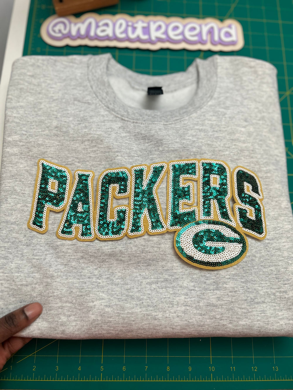 Custom Green Sweatshirt with Chenille Patch | Green Bay Packers Game Day Crewneck