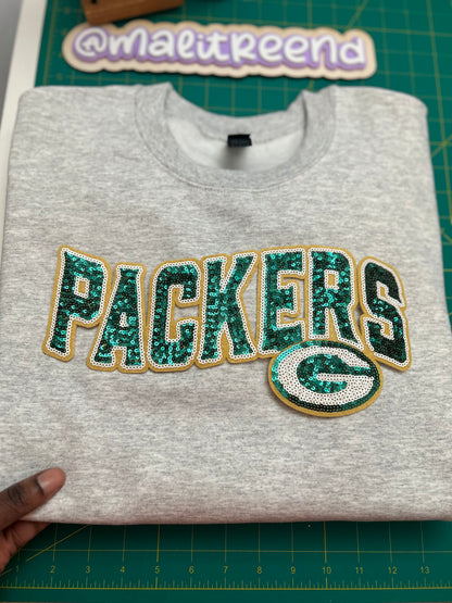 Custom Green Sweatshirt with Chenille Patch | Green Bay Packers Game Day Crewneck