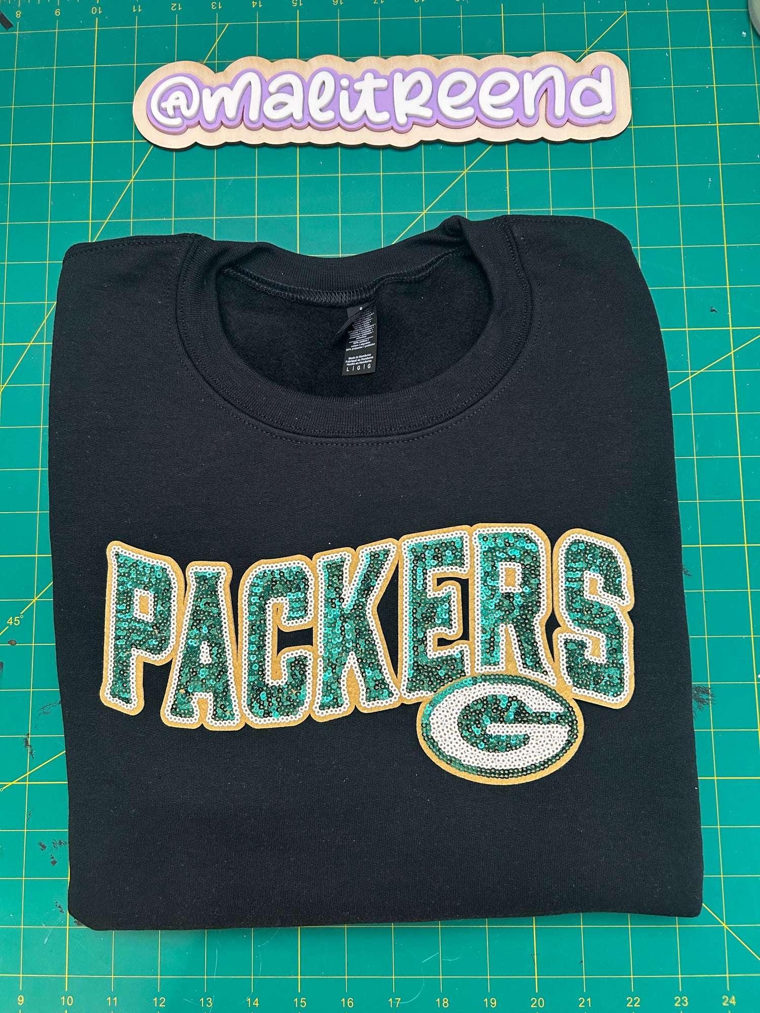 Custom Green Sweatshirt with Chenille Patch | Green Bay Packers Game Day Crewneck