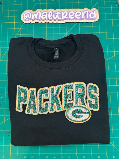 Custom Green Sweatshirt with Chenille Patch | Green Bay Packers Game Day Crewneck