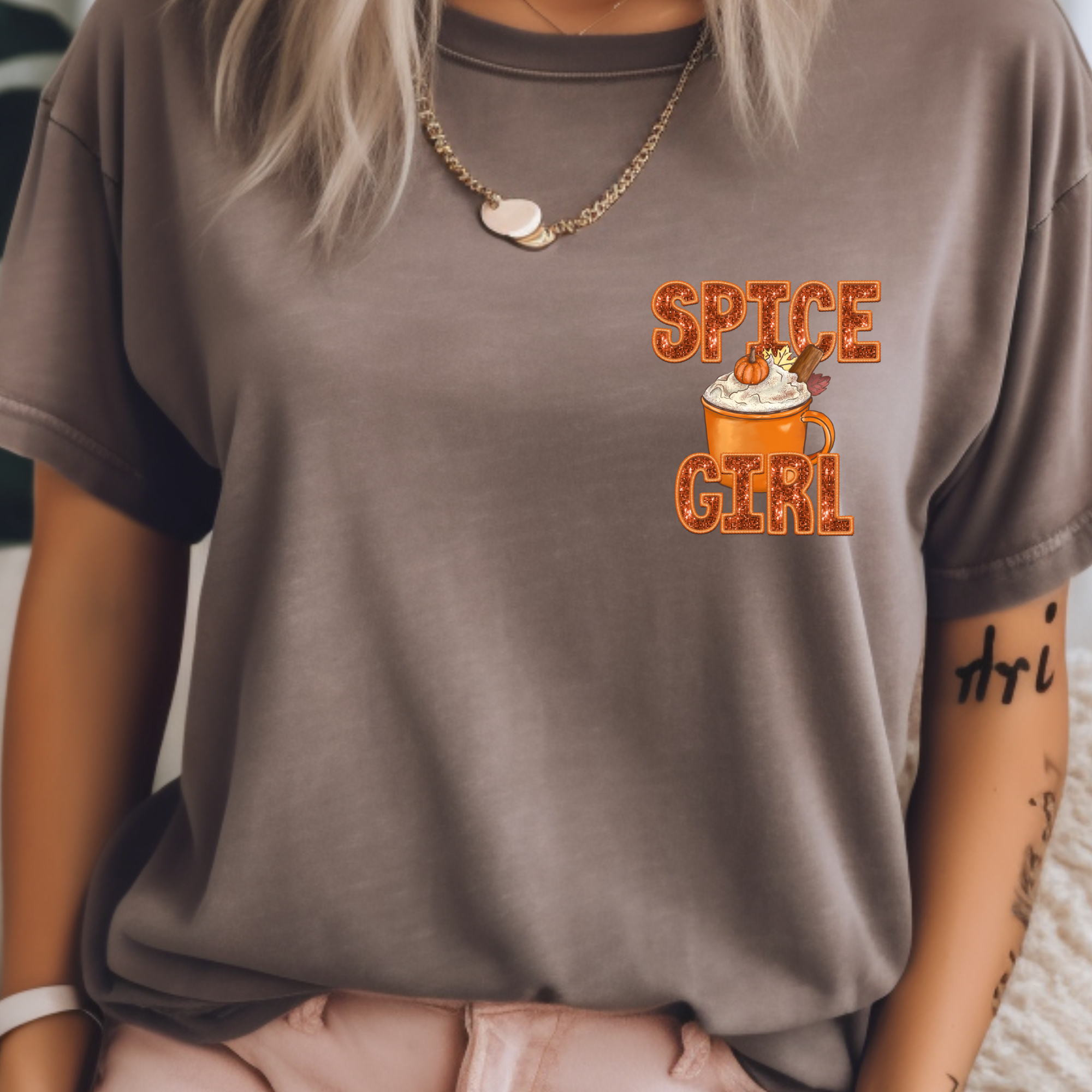 Spice Girl Faux Glitter design printed on soft cotton tee and sweatshirt, featuring motivational graphic tee