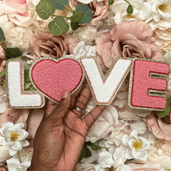Pink & White Love Letter Chenille Patch - PATCH ONLY - 10.5