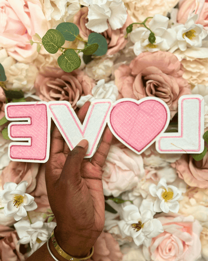 Pink &amp; White Love Letter Chenille Patch - PATCH ONLY - 10.5&quot; Iron On Applique