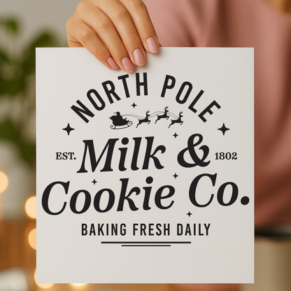 North Pole Milk and Cookie Co screen print transfer sheet
