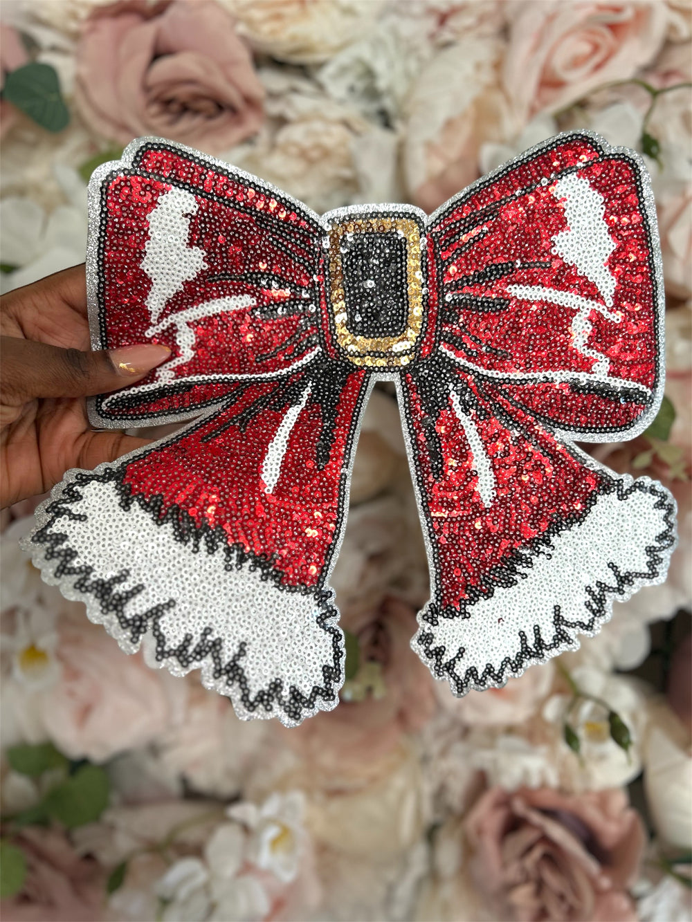 Christmas Bow Chenille Patch - PATCH ONLY - 10.5" Iron On Applique