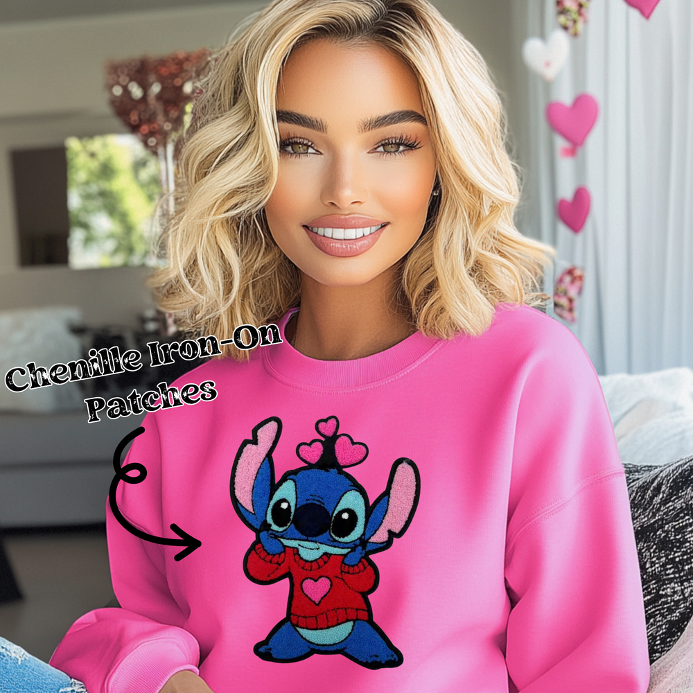 Animated Character Valentine Chenille Patch - PATCH ONLY - 10.5" Iron On Applique