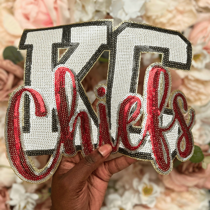 KC Football Chenille Patch- Iron on with Heat Activated Adhesive Backing 10.5 Inch