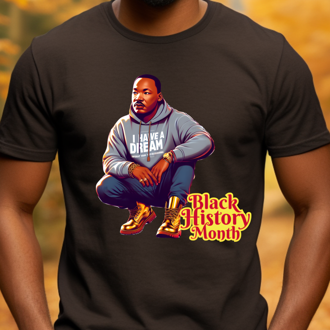 Mlk design printed on soft cotton tee and sweatshirt, featuring motivational graphic tee