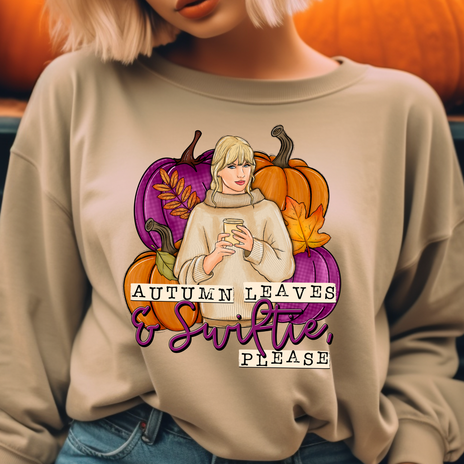 Autumn Leaves Swiftie design printed on soft cotton tee and sweatshirt, featuring motivational graphic tee