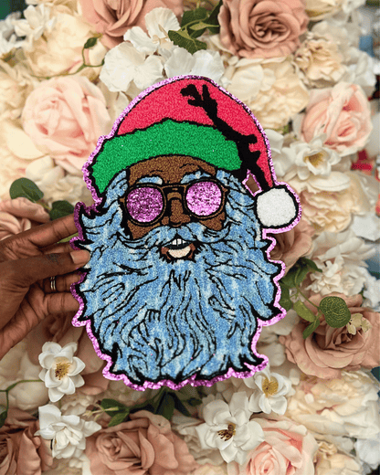 Cool Santa Christmas Chenille Patch - PATCH ONLY - 10.5&quot; Iron On Applique