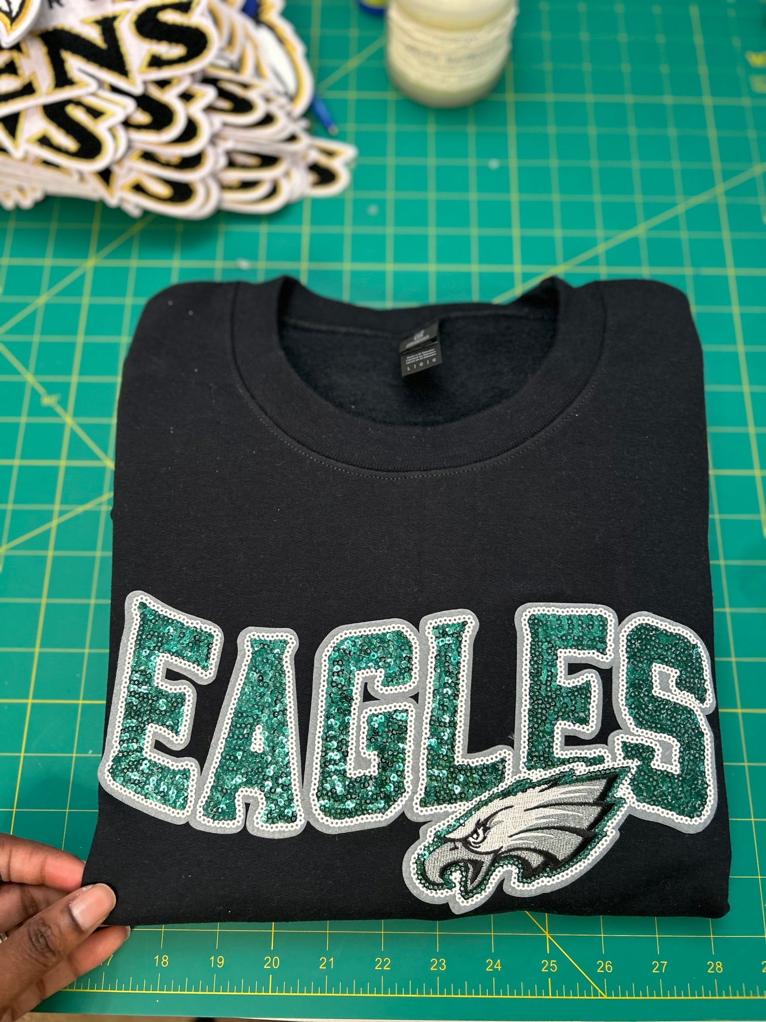 Custom Eagles Sweatshirt with Chenille Patch | Philadelphia Eagles Game Day Crewneck