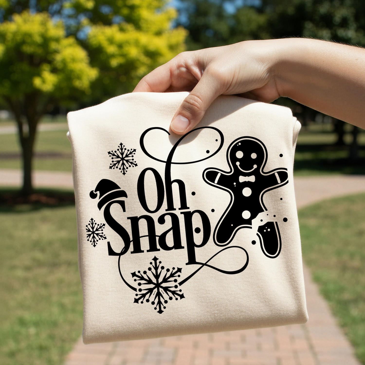 Oh Snap gingerbread man design on shirt