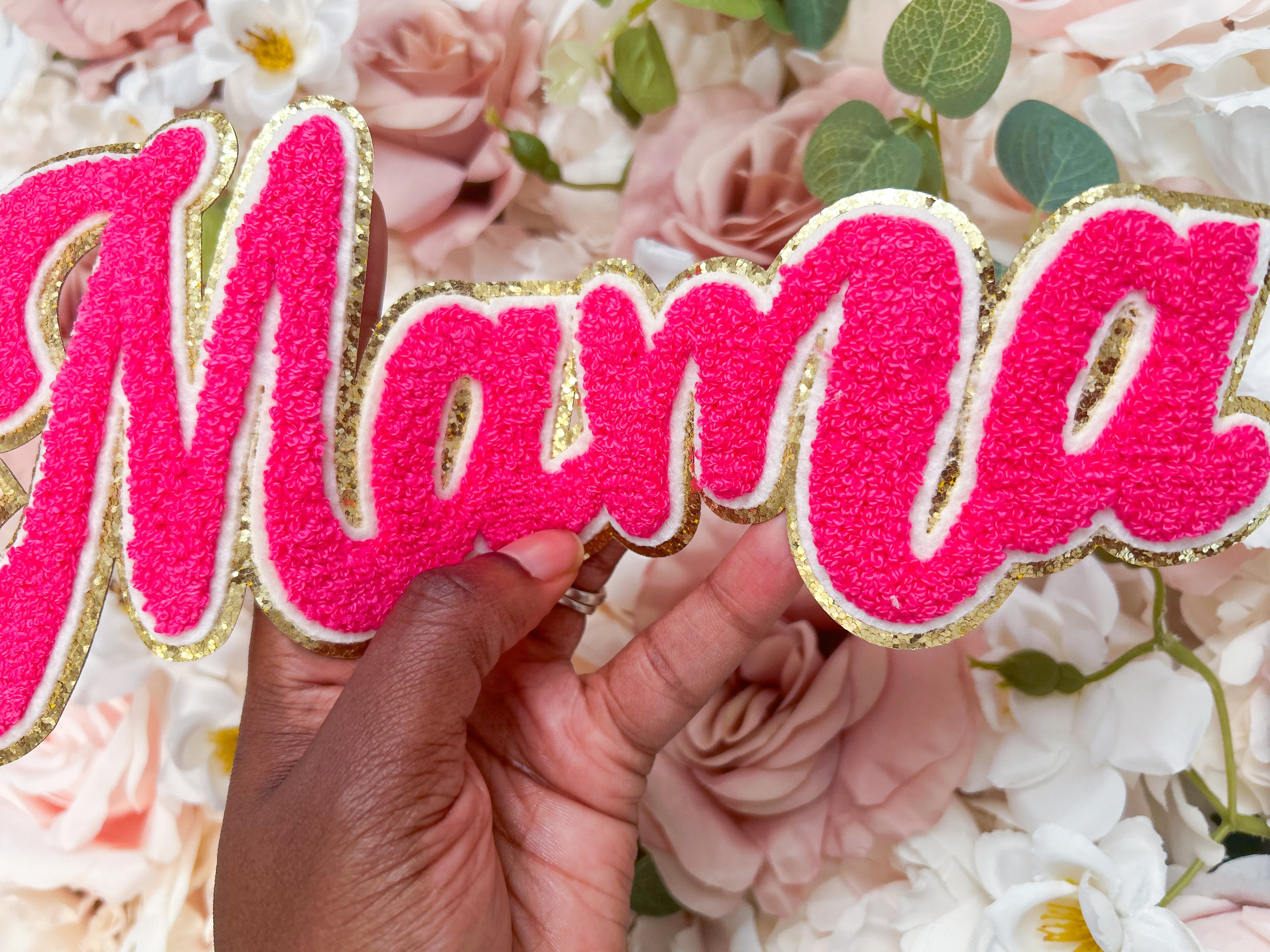 Pink Mama Color Chenille Patch-Iron On Applique with Heat Activated Backing
