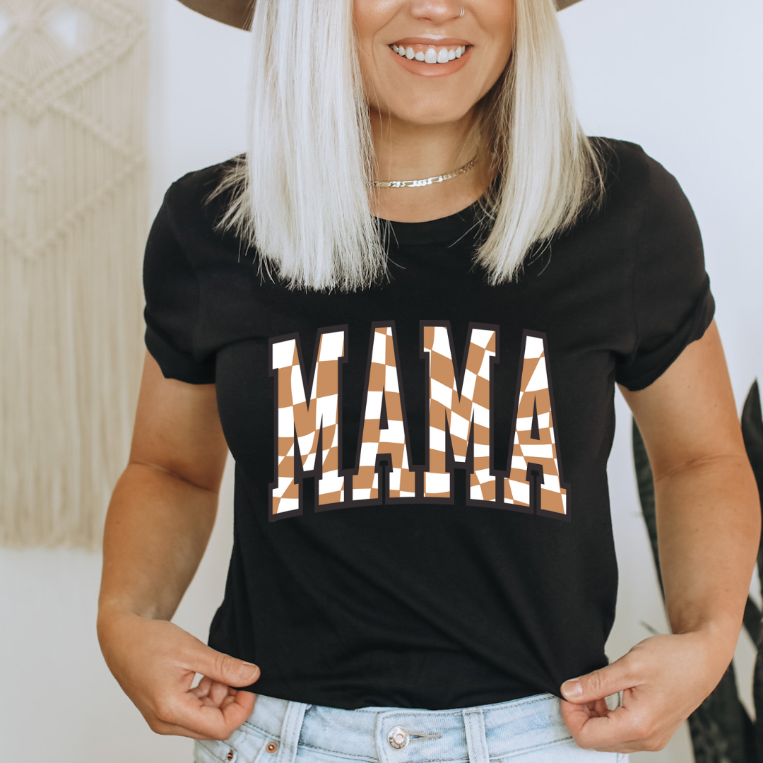 Mama design printed on soft cotton tee and sweatshirt, featuring funny mom life tee