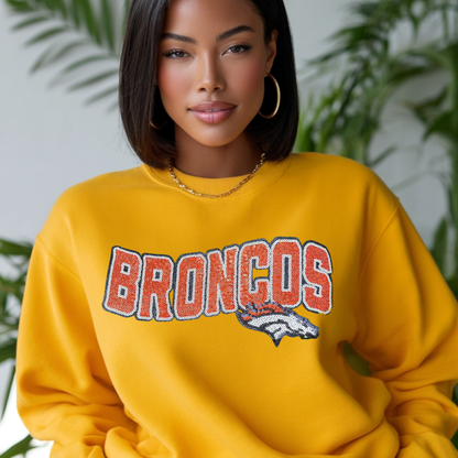 Broncos Iron-On Patch – DIY T-Shirt Applique – Sports Chenille Patch for Crafts