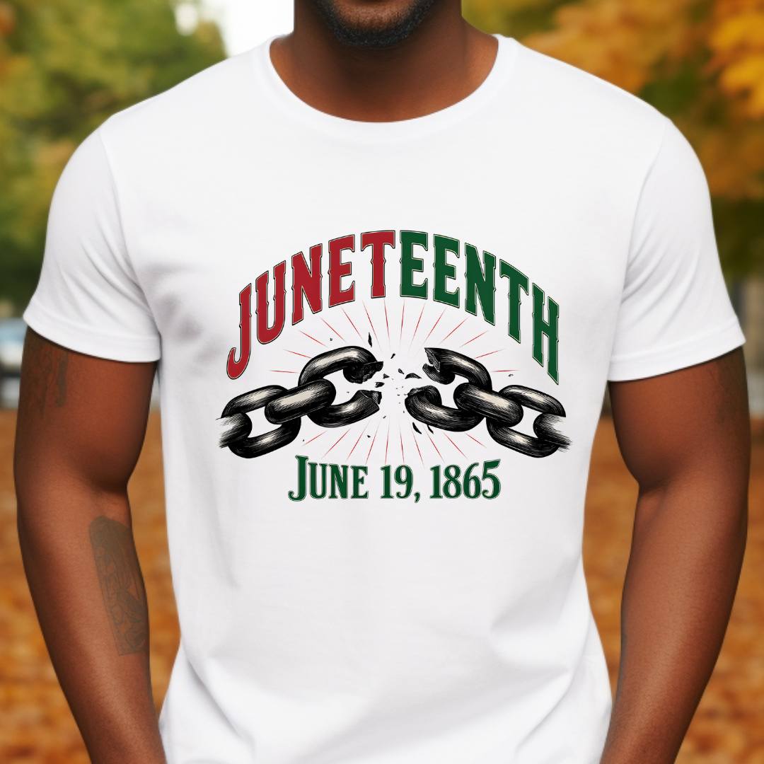 Juneteenth design printed on soft cotton tee and sweatshirt, featuring motivational graphic tee
