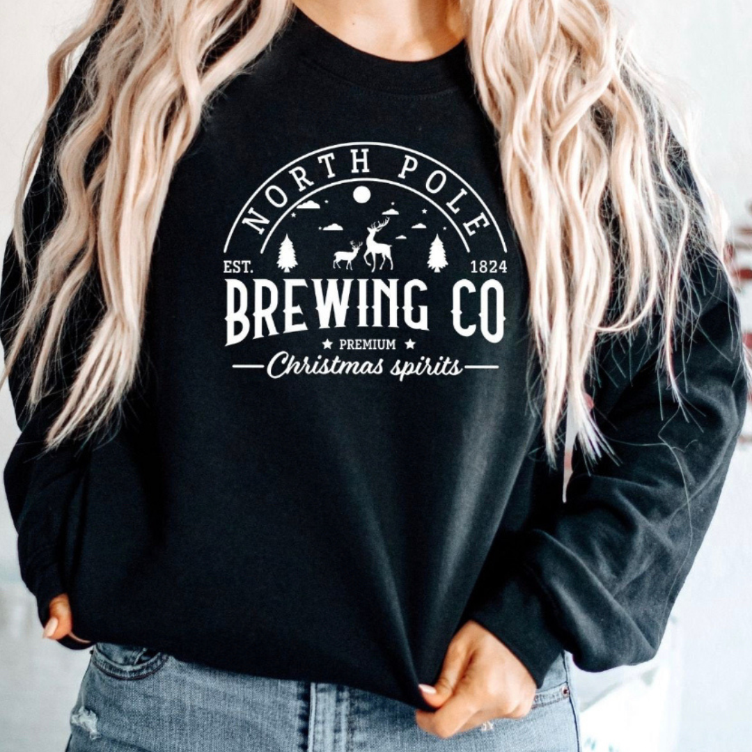 North Pole Brewing Co design printed on soft cotton tee and sweatshirt, featuring motivational graphic tee