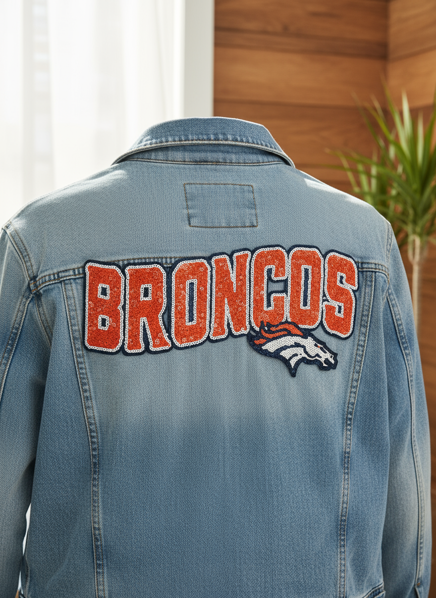 Denver Football Chenille Patch-Iron On Applique with Heat Activated Backing- PATCH ONLY!!