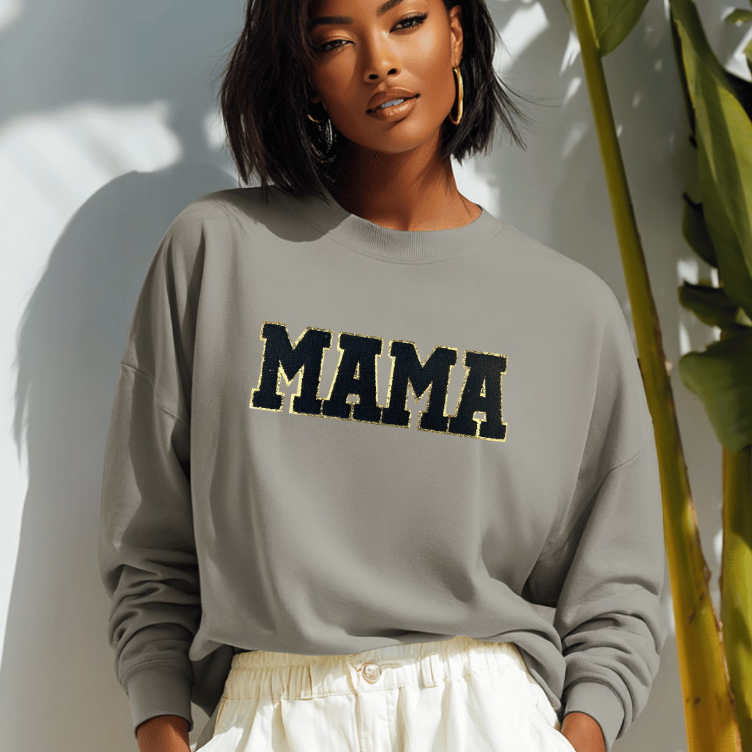 Mama Black And Gold Chenille Patch - PATCH ONLY - 10.5&quot; Iron On Applique