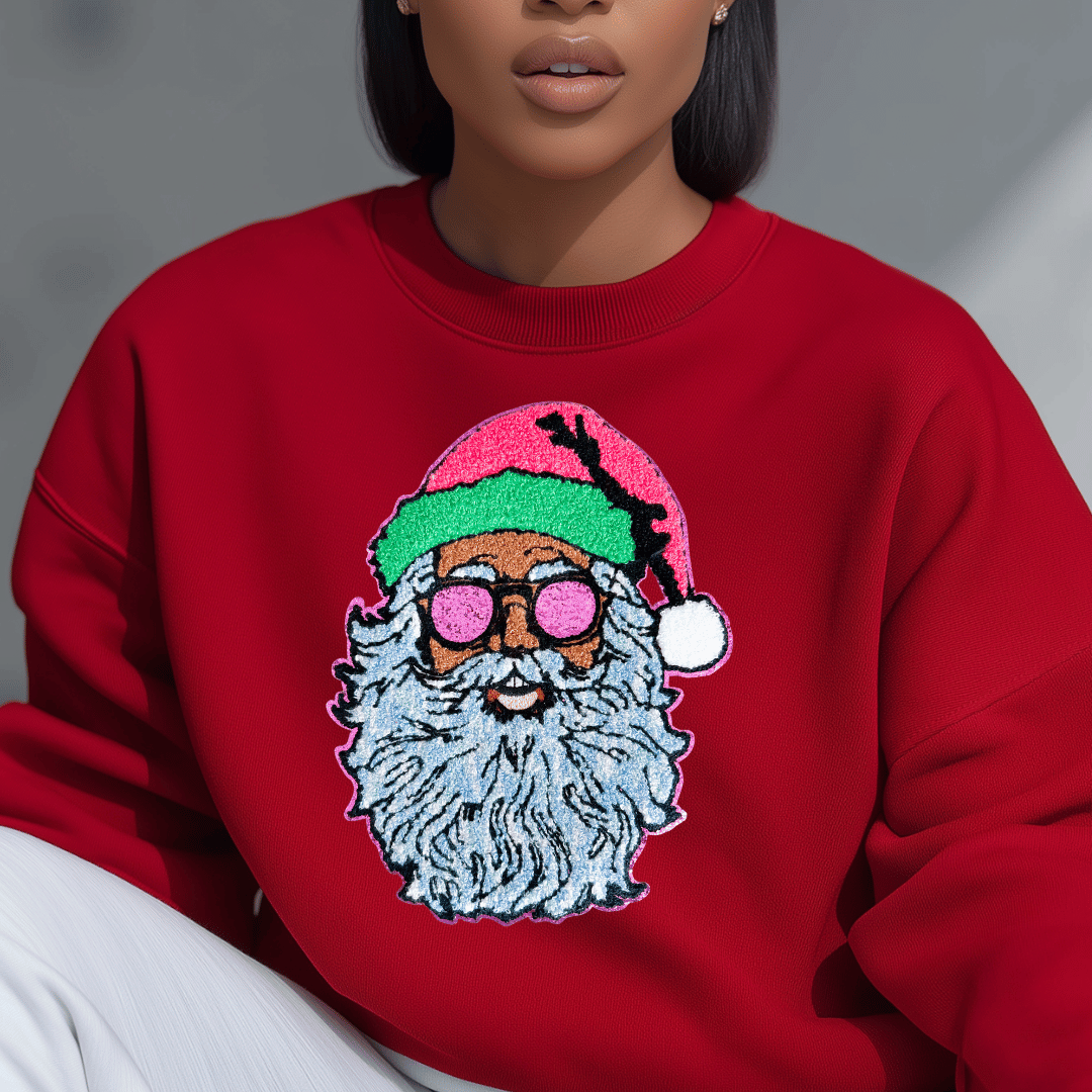 Cool Santa Christmas Chenille Patch - PATCH ONLY - 10.5&quot; Iron On Applique